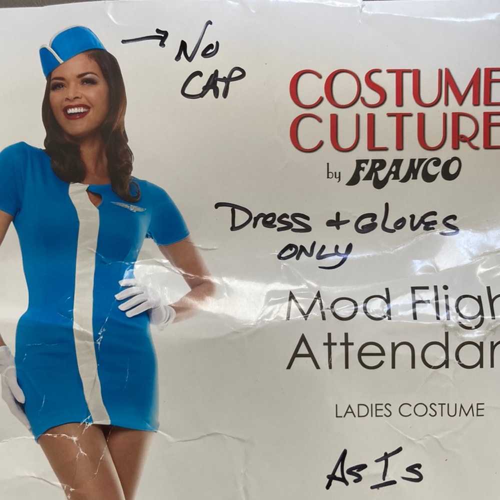 Ladies Costume Mod Flight Attendant Medium Dress (8-10) & white gloves (no cap)